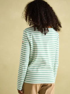 New Harbour Cream & Green Striped Boat Neck Breton Top<Joules New