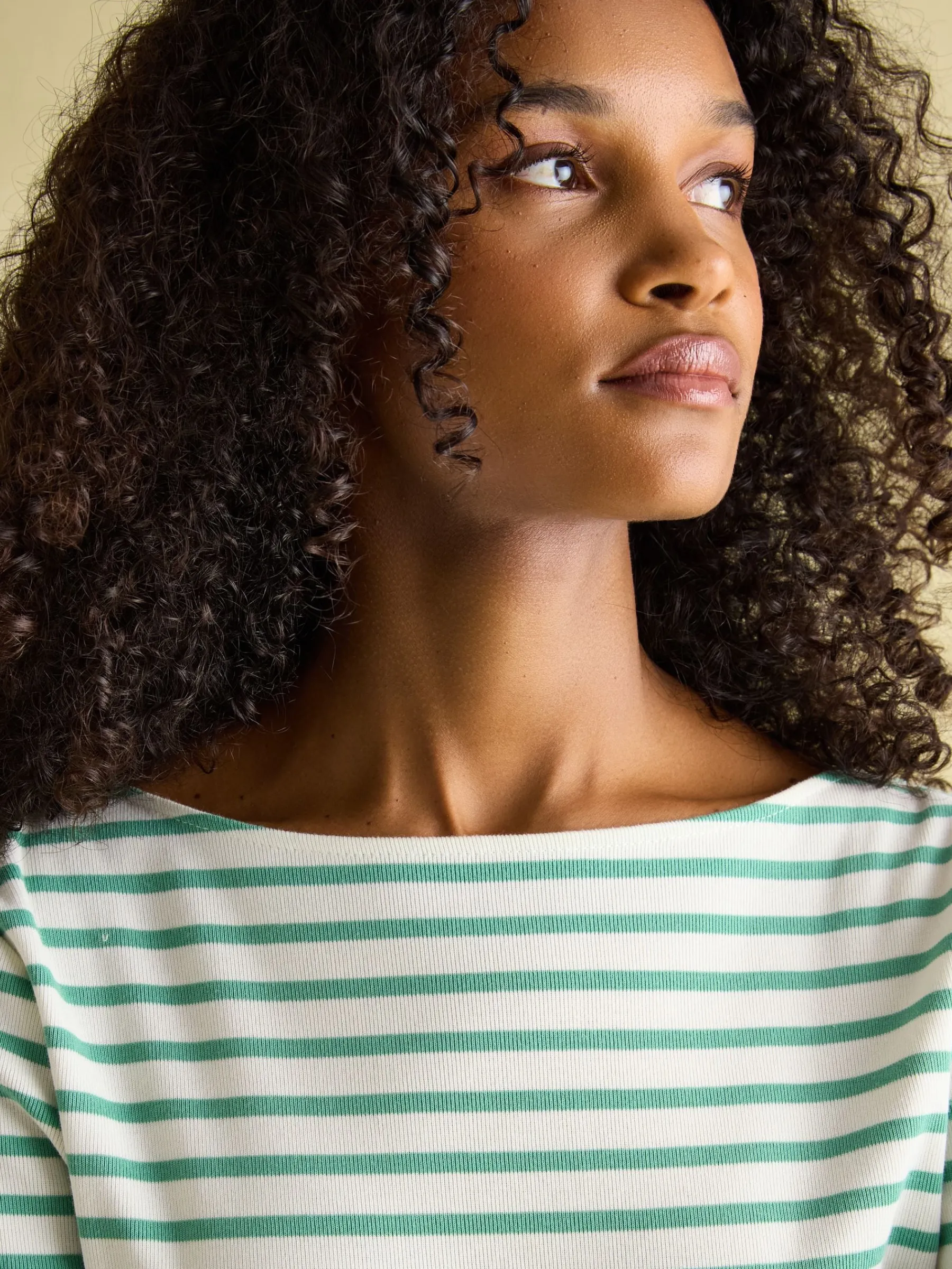 New Harbour Cream & Green Striped Boat Neck Breton Top<Joules New
