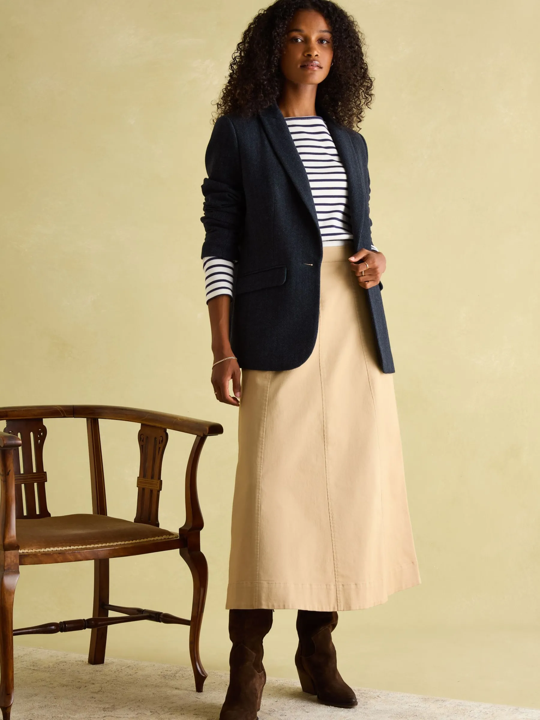 New Harbour Cream & Navy Striped Boat Neck Breton Top<Joules Online