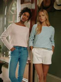 New Harbour Cream & Pink Striped Boat Neck Breton Top<Joules Best