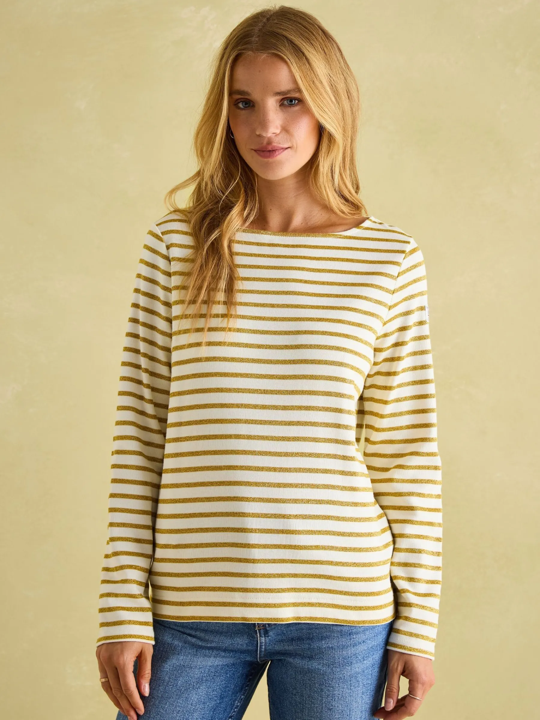 New Harbour Cream Gold Boat Neck Breton Top<Joules Clearance