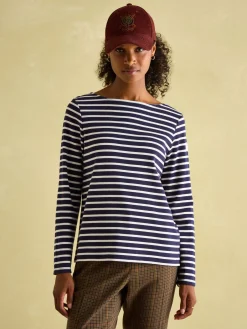 New Harbour Navy & White Striped Boat Neck Breton Top<Joules Online