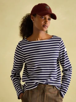 New Harbour Navy & White Striped Boat Neck Breton Top<Joules Online