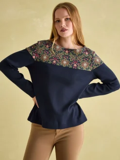 New Harbour Navy Damask Boat Neck Breton Top<Joules Clearance
