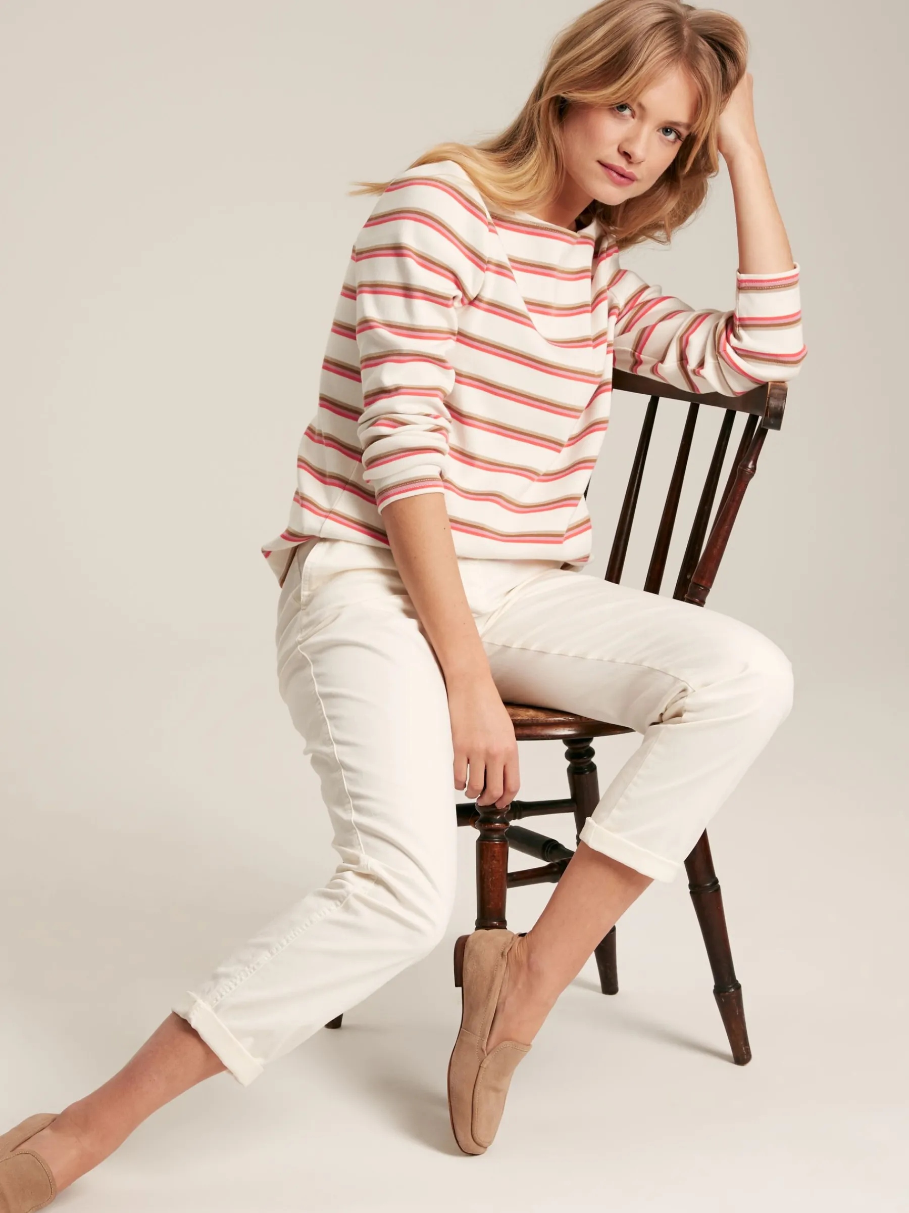 New Harbour Pink & Tan Striped Boat Neck Breton Top<Joules New