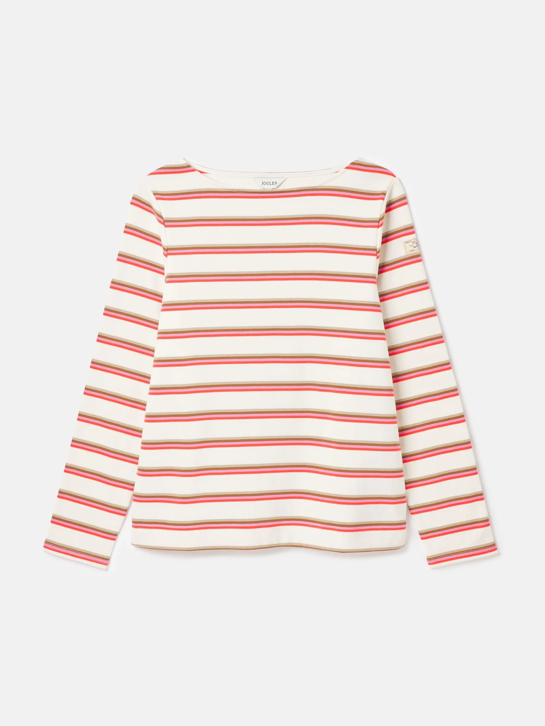 New Harbour Pink & Tan Striped Boat Neck Breton Top<Joules New