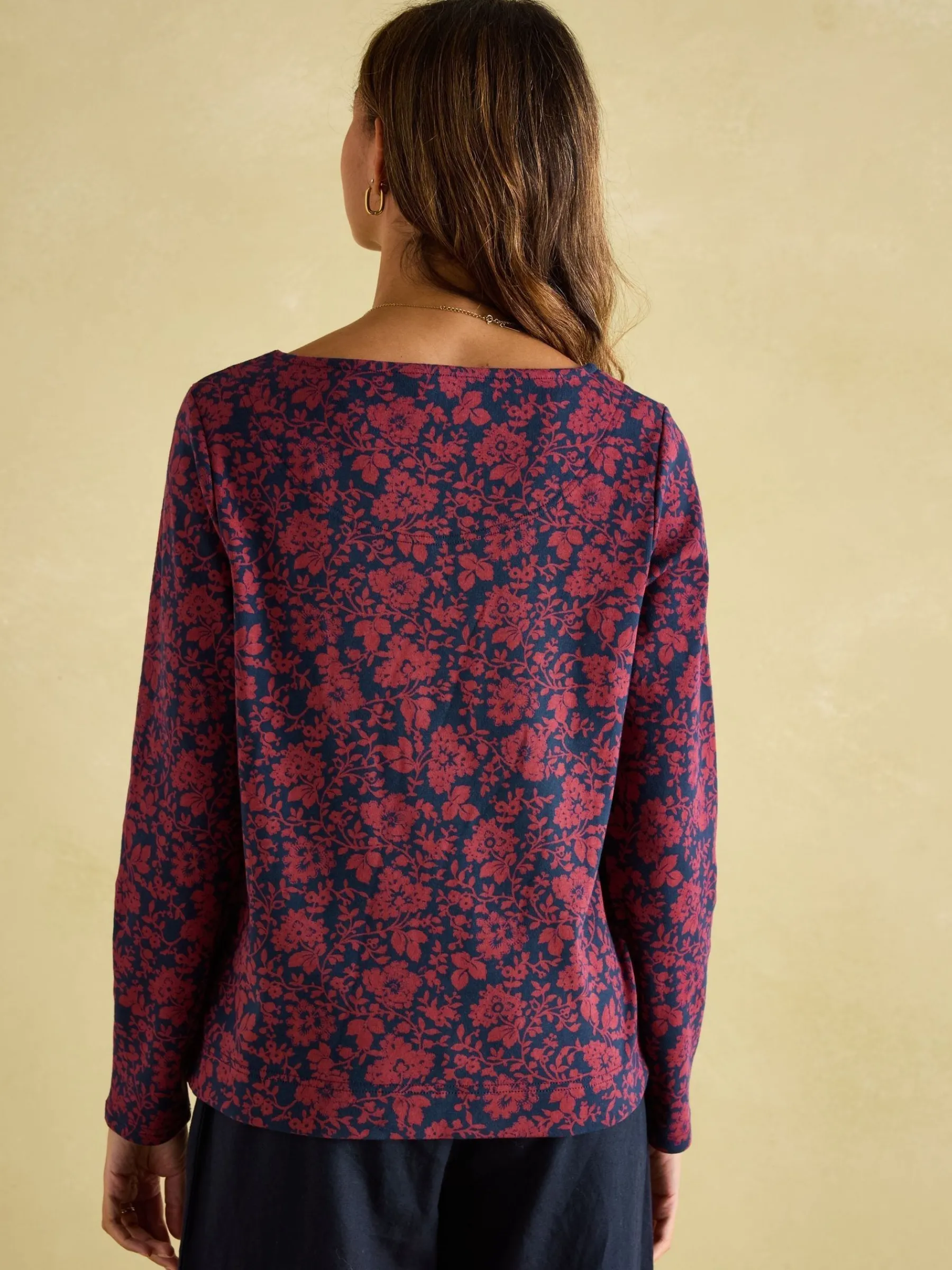 New Harbour Red Floral Boat Neck Breton Top<Joules Clearance