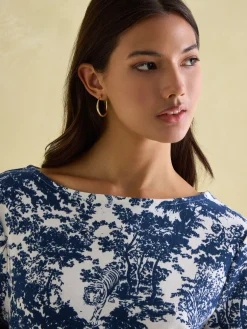 New Harbour Safari Blue Boat Neck Breton Top<Joules
