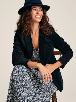 Nia Navy Blue Printed Long Sleeve Midaxi Dress With Pockets<Joules