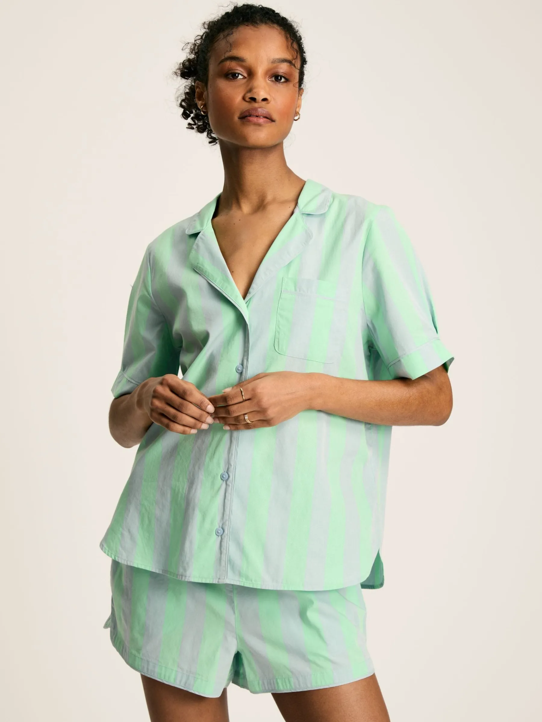 Olivia Blue & Green Striped Pyjama Set<Joules Discount