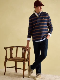 Onside Navy & Brown Striped Rugby Shirt<Joules Sale