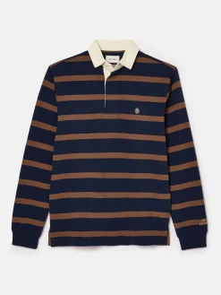 Onside Navy & Brown Striped Rugby Shirt<Joules Sale