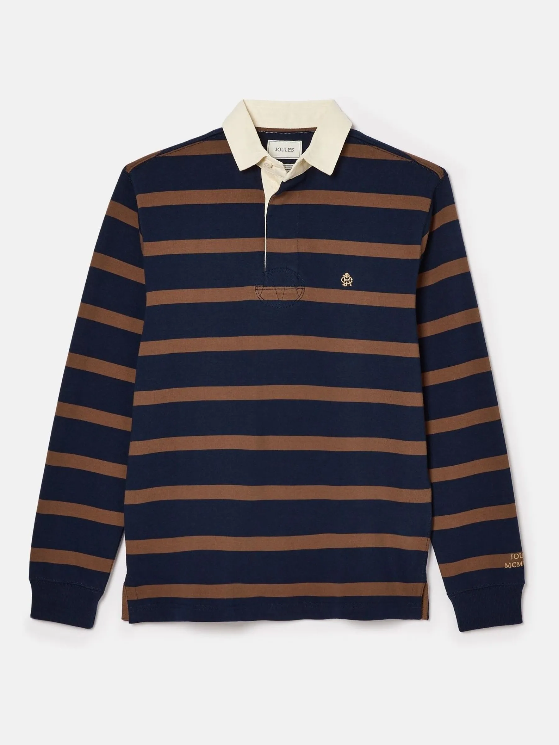 Onside Navy & Brown Striped Rugby Shirt<Joules Sale
