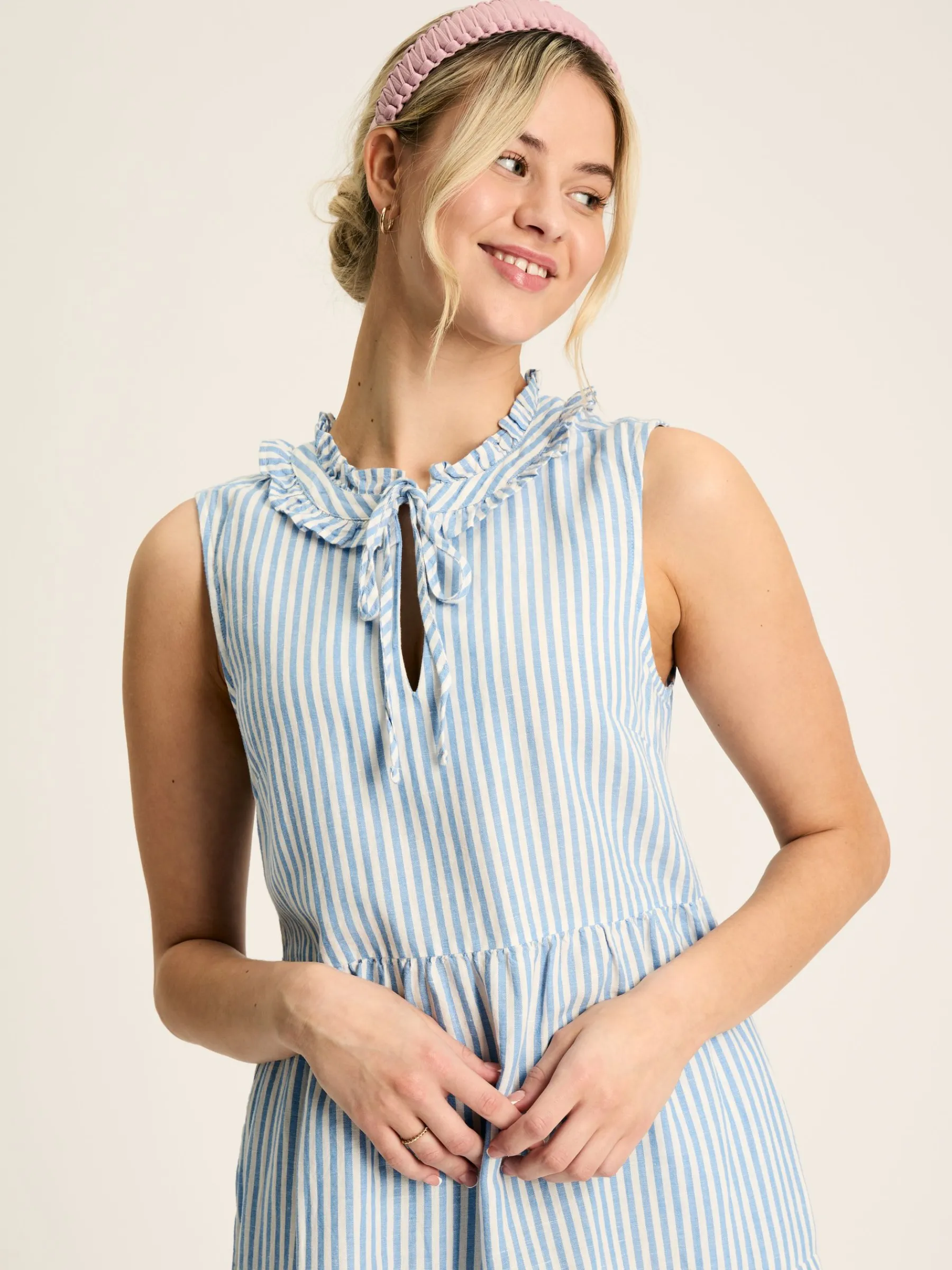 Ophelia Blue & White Sleeveless Tiered Dress<Joules New