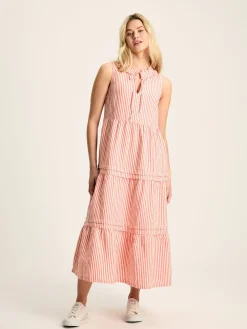 Ophelia Red & White Sleeveless Tiered Dress<Joules