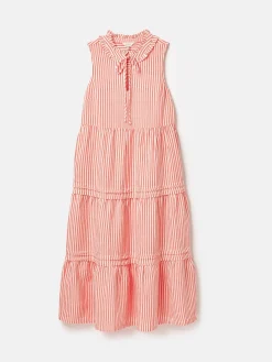 Ophelia Red & White Sleeveless Tiered Dress<Joules