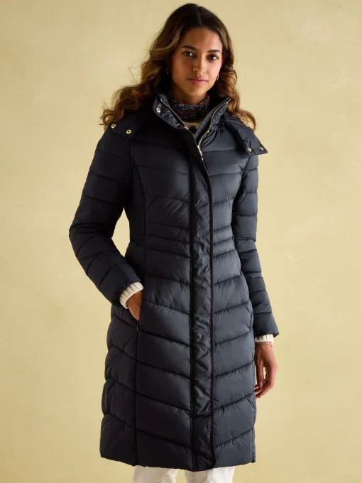 Pembury Navy Blue Showerproof Longline Padded Coat With Hood<Joules Sale