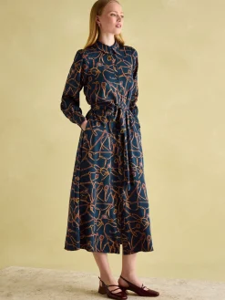 Penelope Navy Bridle Print Satin Shirt Dress<Joules New