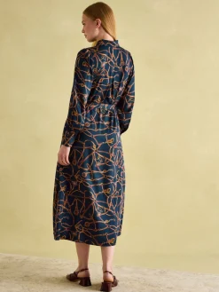 Penelope Navy Bridle Print Satin Shirt Dress<Joules New
