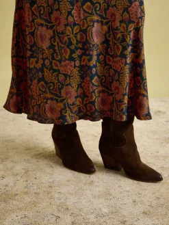 Penelope Navy Floral Satin Midi Skirt<Joules Outlet