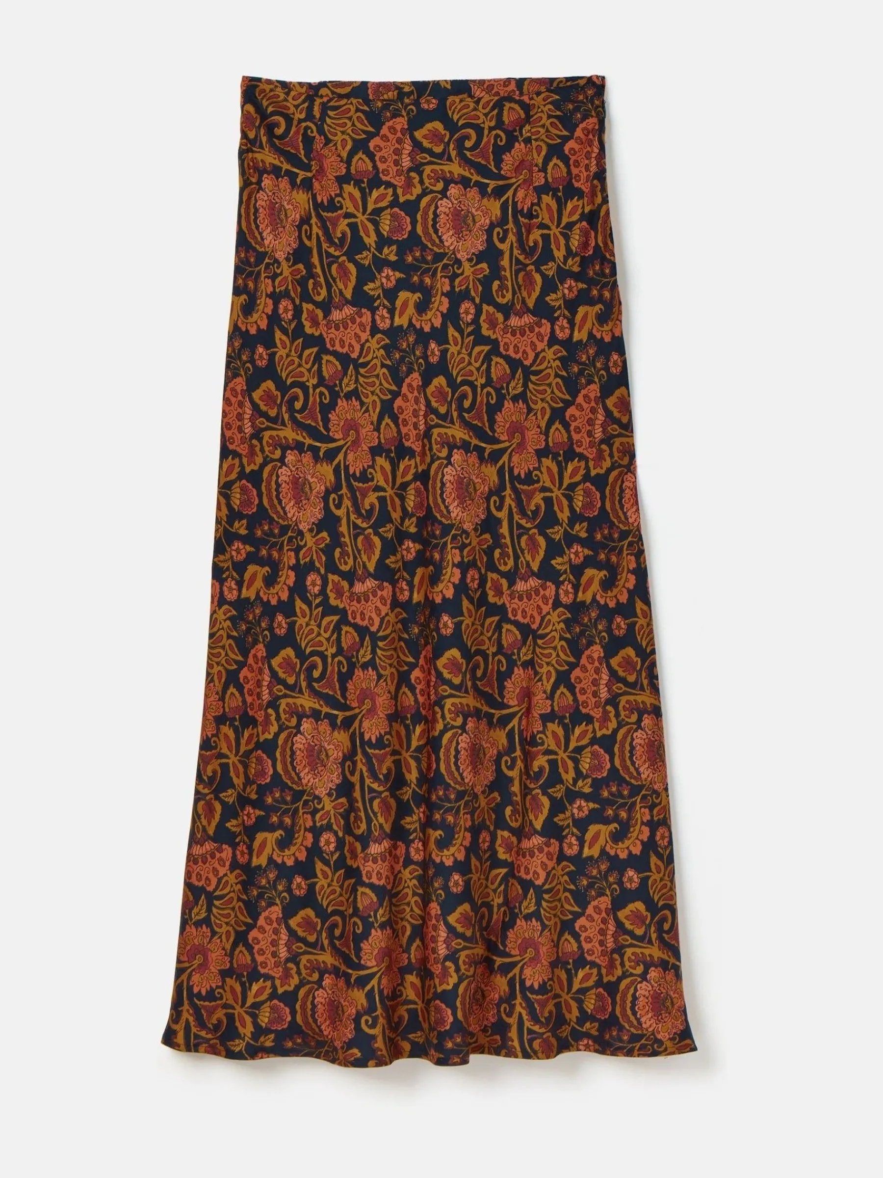 Penelope Navy Floral Satin Midi Skirt<Joules Outlet