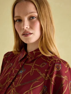Penelope Red Bridle Print Satin Shirt Dress<Joules New