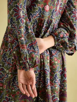 Petunia Khaki Green Frill Neck Dress<Joules New