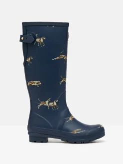 Printed Navy Blue Dog Print Adjustable Tall Wellies<Joules Online