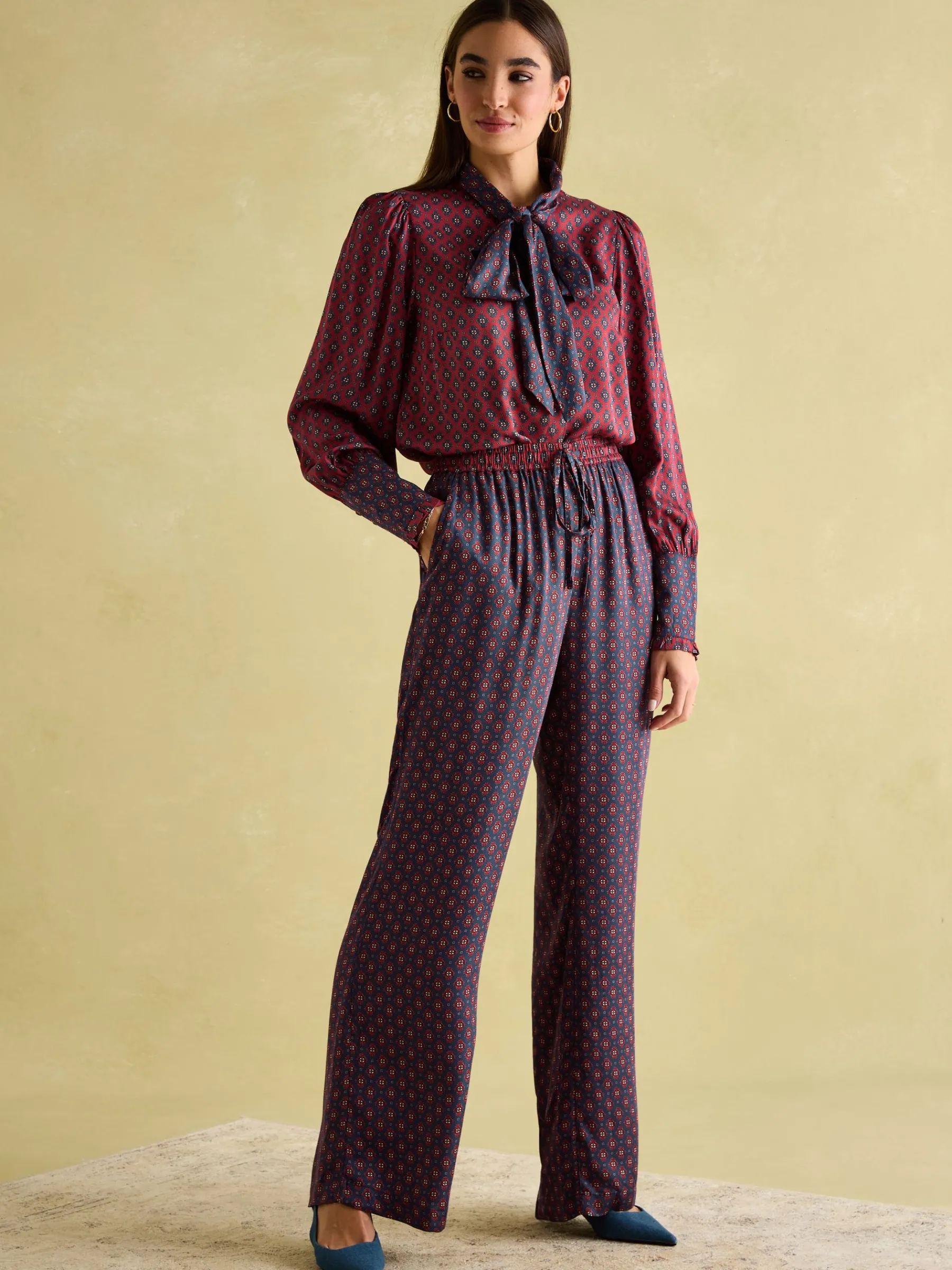 Red & Navy Satin Wide Leg Trousers<Joules Clearance