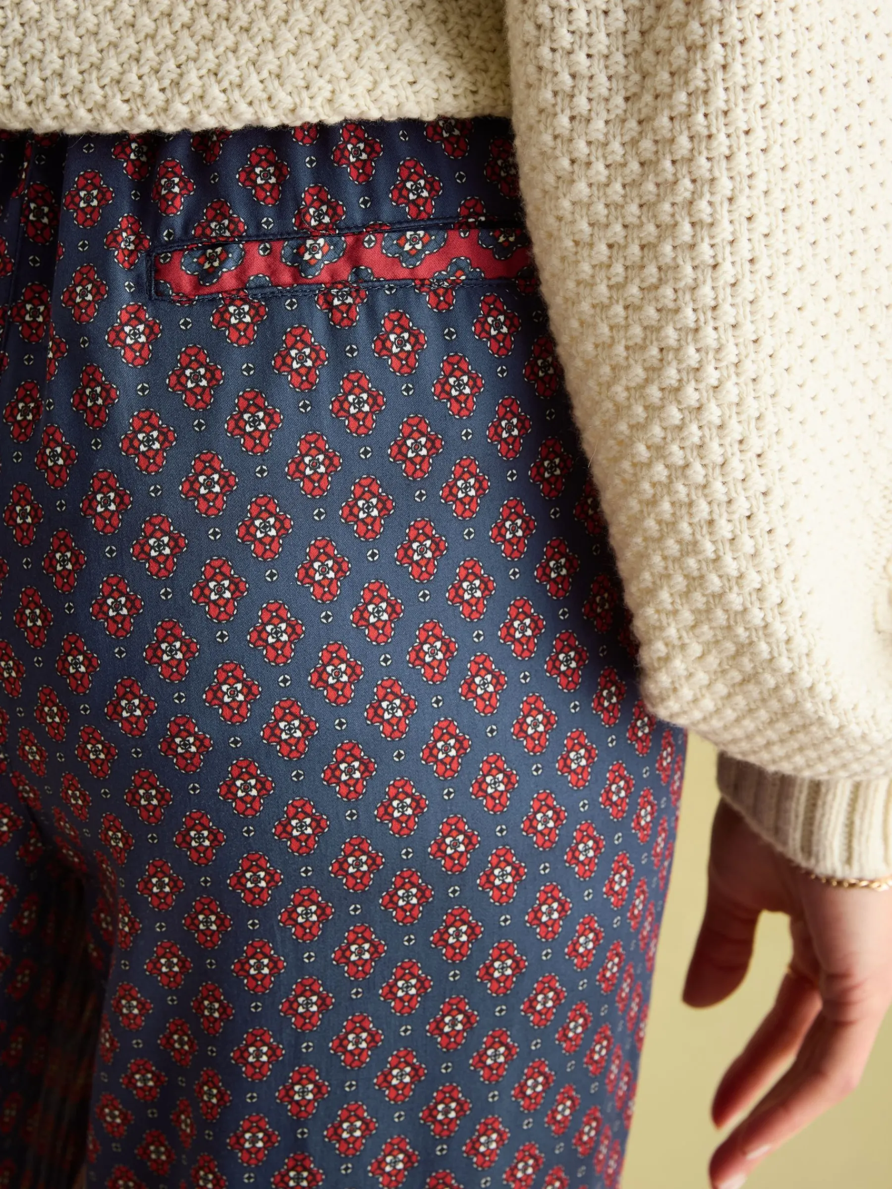 Red & Navy Satin Wide Leg Trousers<Joules Clearance
