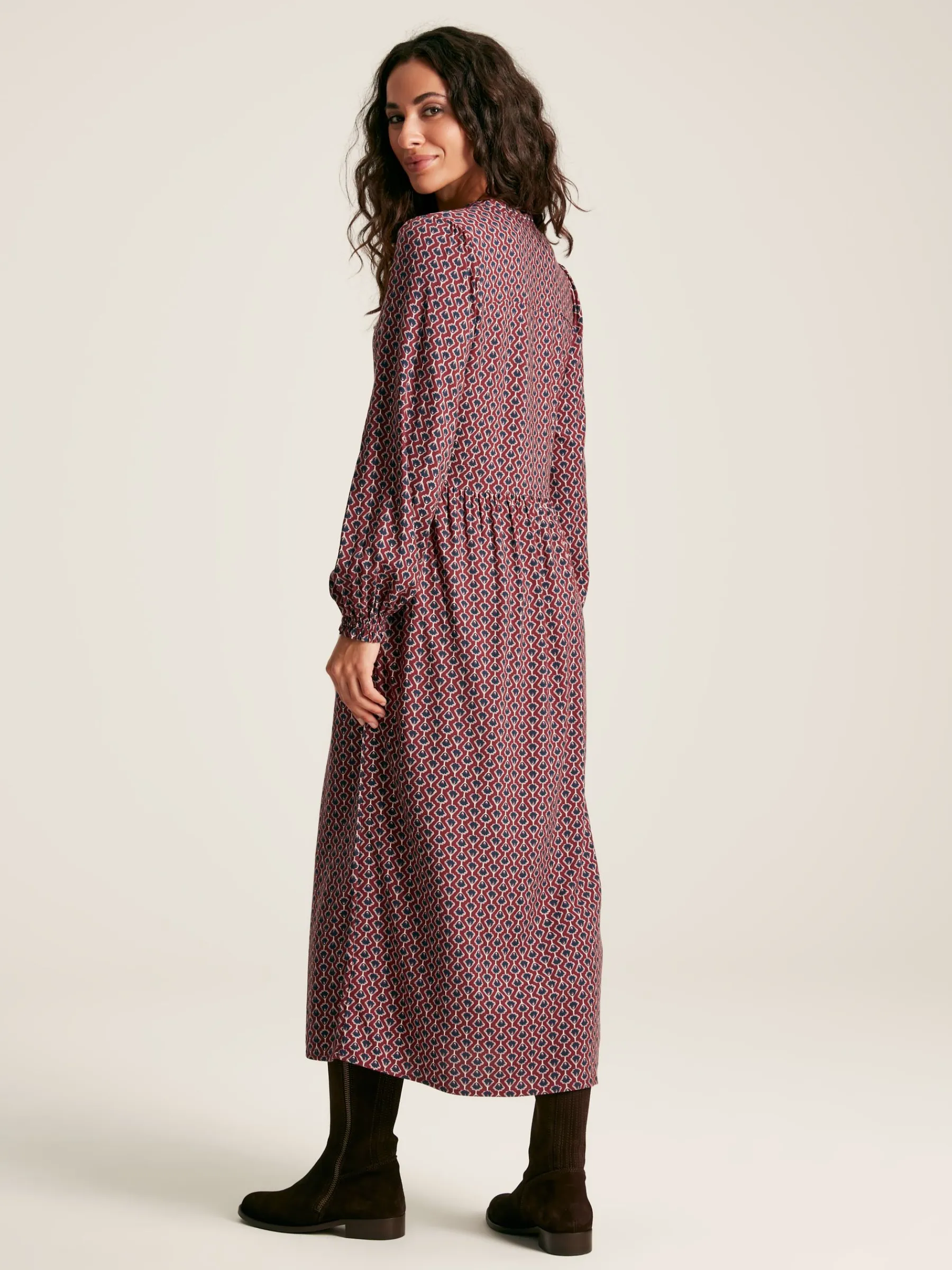 Robyn Burgundy Red Balloon Sleeve Midi Dress<Joules Sale