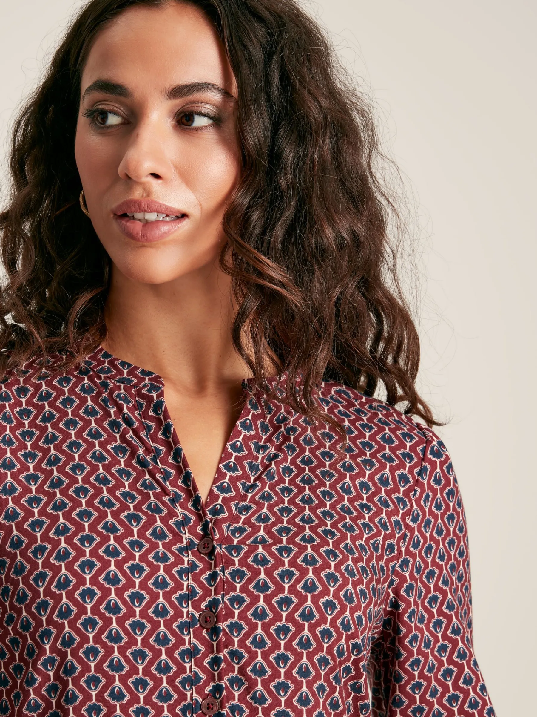 Robyn Burgundy Red Balloon Sleeve Midi Dress<Joules Sale