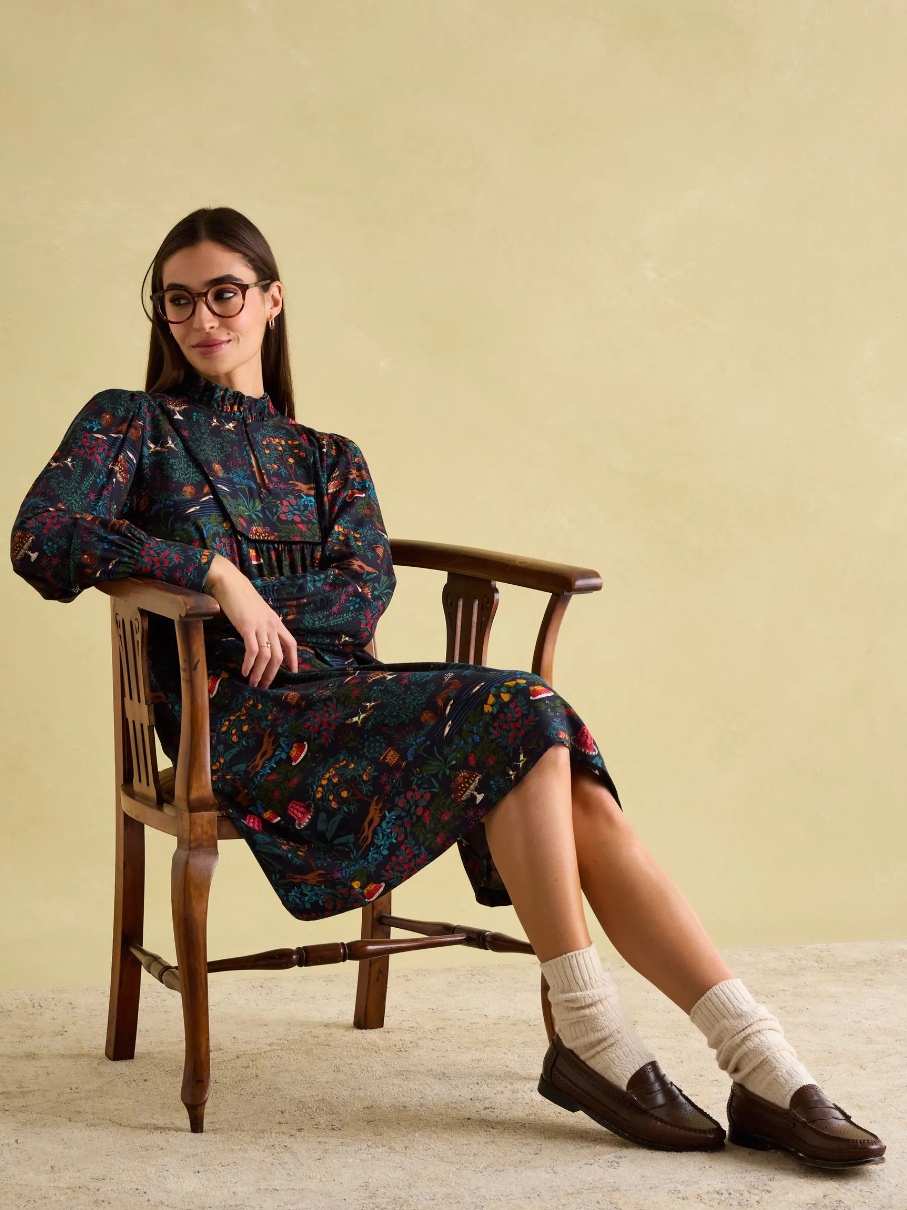 Rosette Printed Dress with Pie Crust Neck<Joules Online
