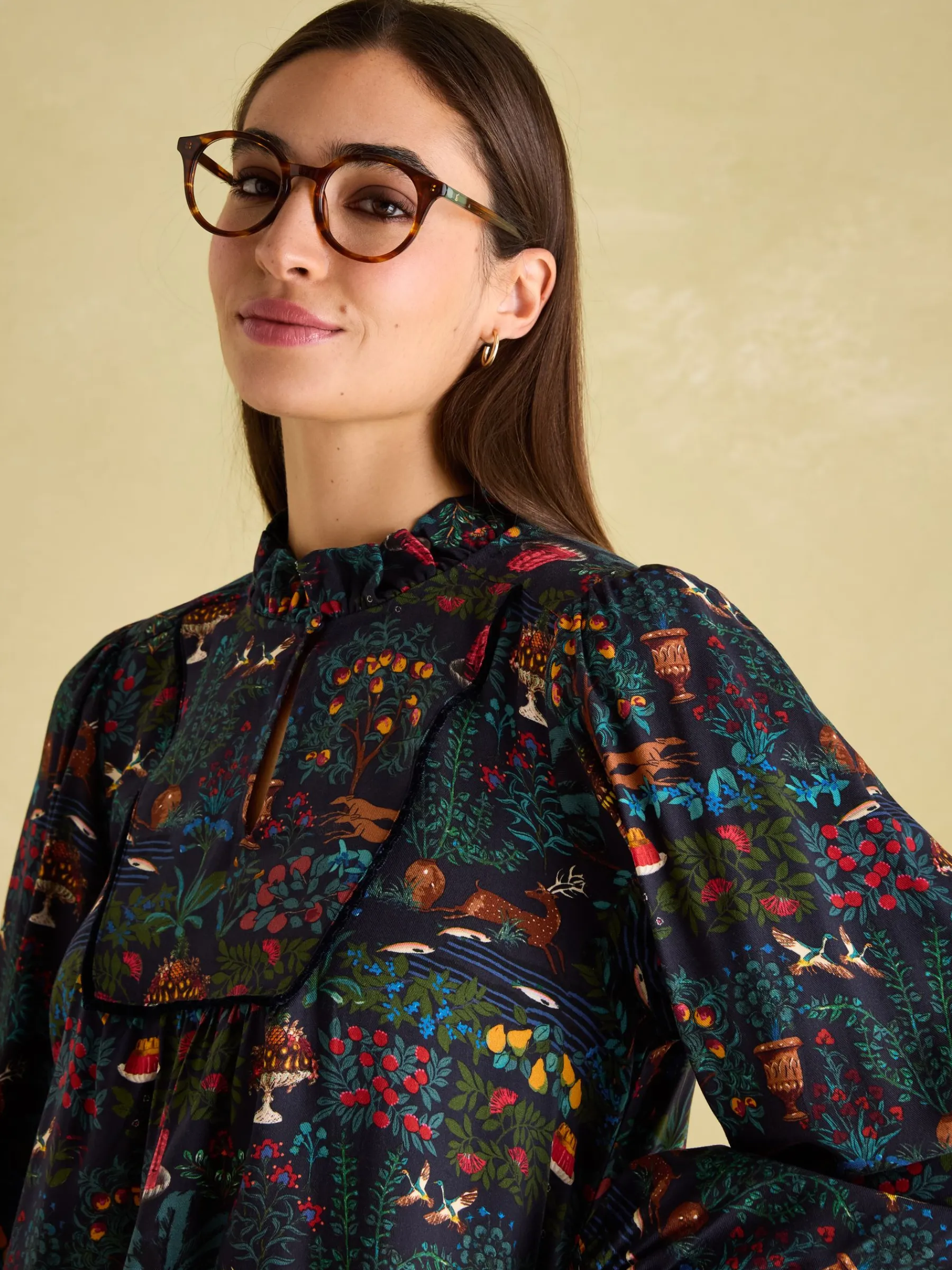 Rosette Printed Dress with Pie Crust Neck<Joules Online