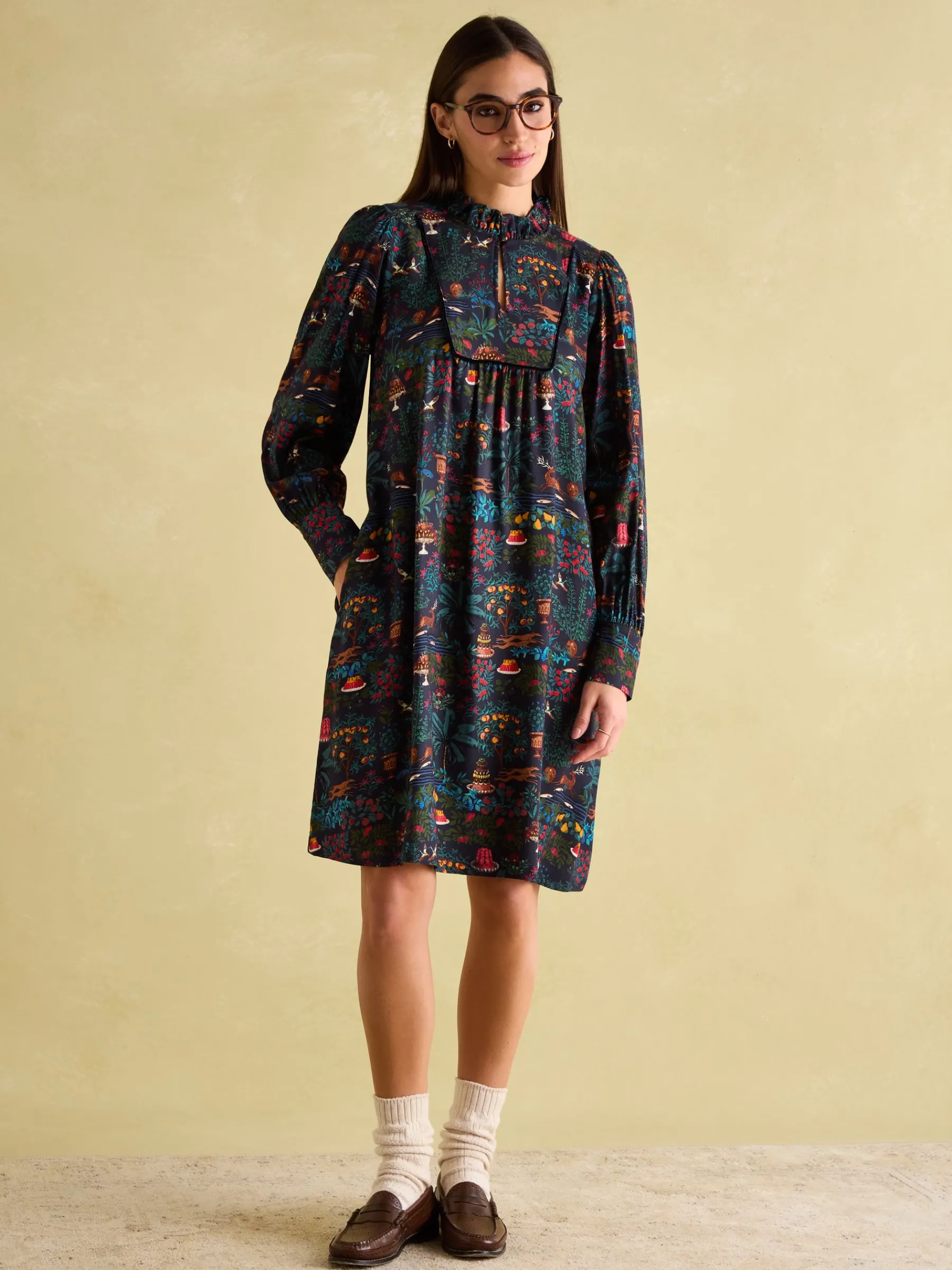 Rosette Printed Dress with Pie Crust Neck<Joules Online
