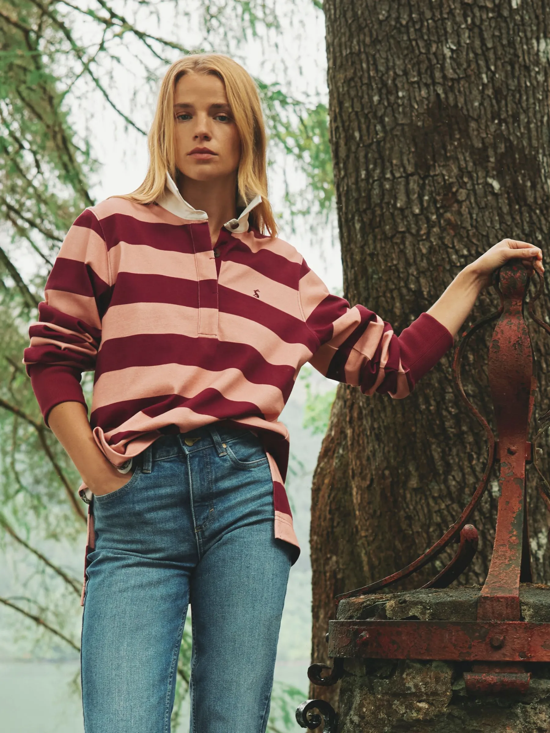 Sammie Pink & Red Striped Heavyweight Cotton Rugby Shirt<Joules Sale