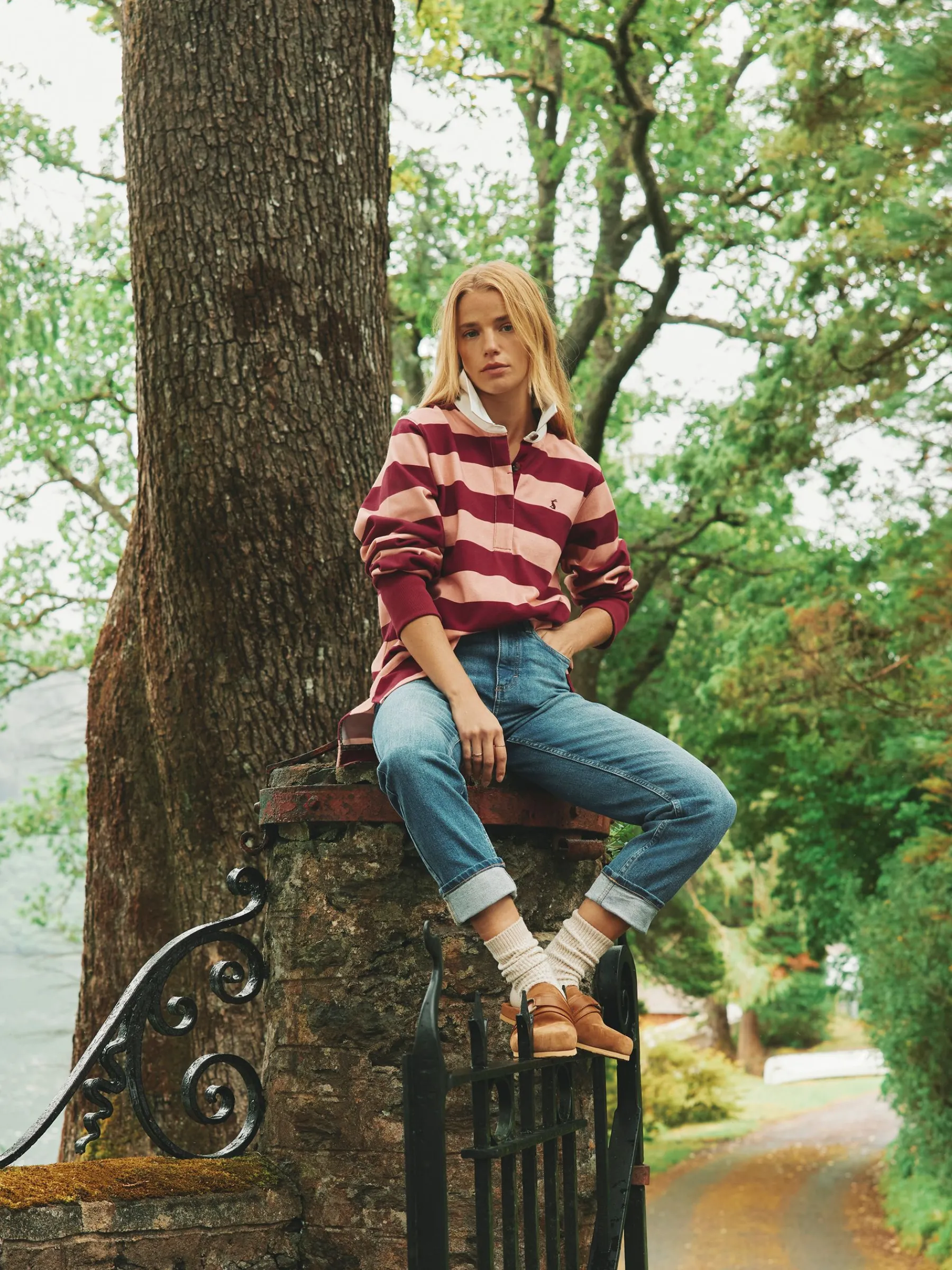 Sammie Pink & Red Striped Heavyweight Cotton Rugby Shirt<Joules Sale