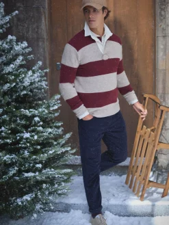 Seymour Burgundy & Cream Knitted Rugby Shirt<Joules Clearance