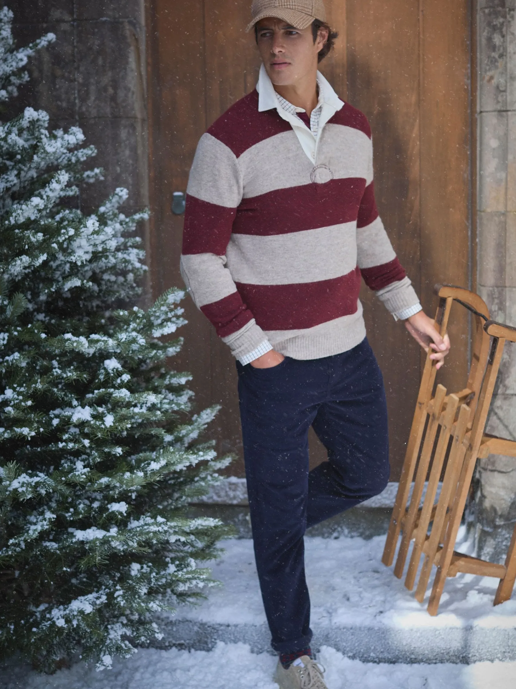 Seymour Burgundy & Cream Knitted Rugby Shirt<Joules Clearance