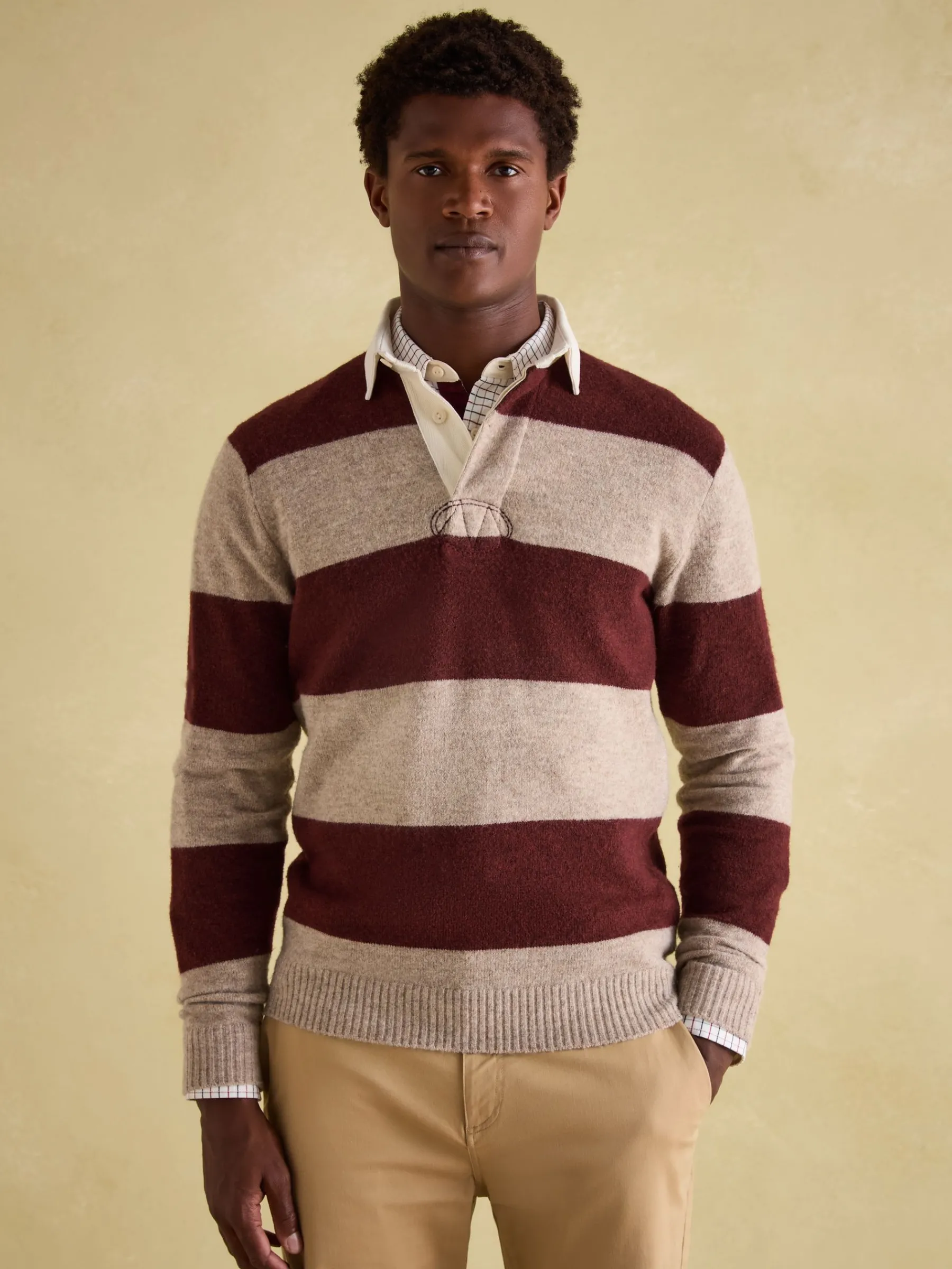 Seymour Burgundy & Cream Knitted Rugby Shirt<Joules Clearance