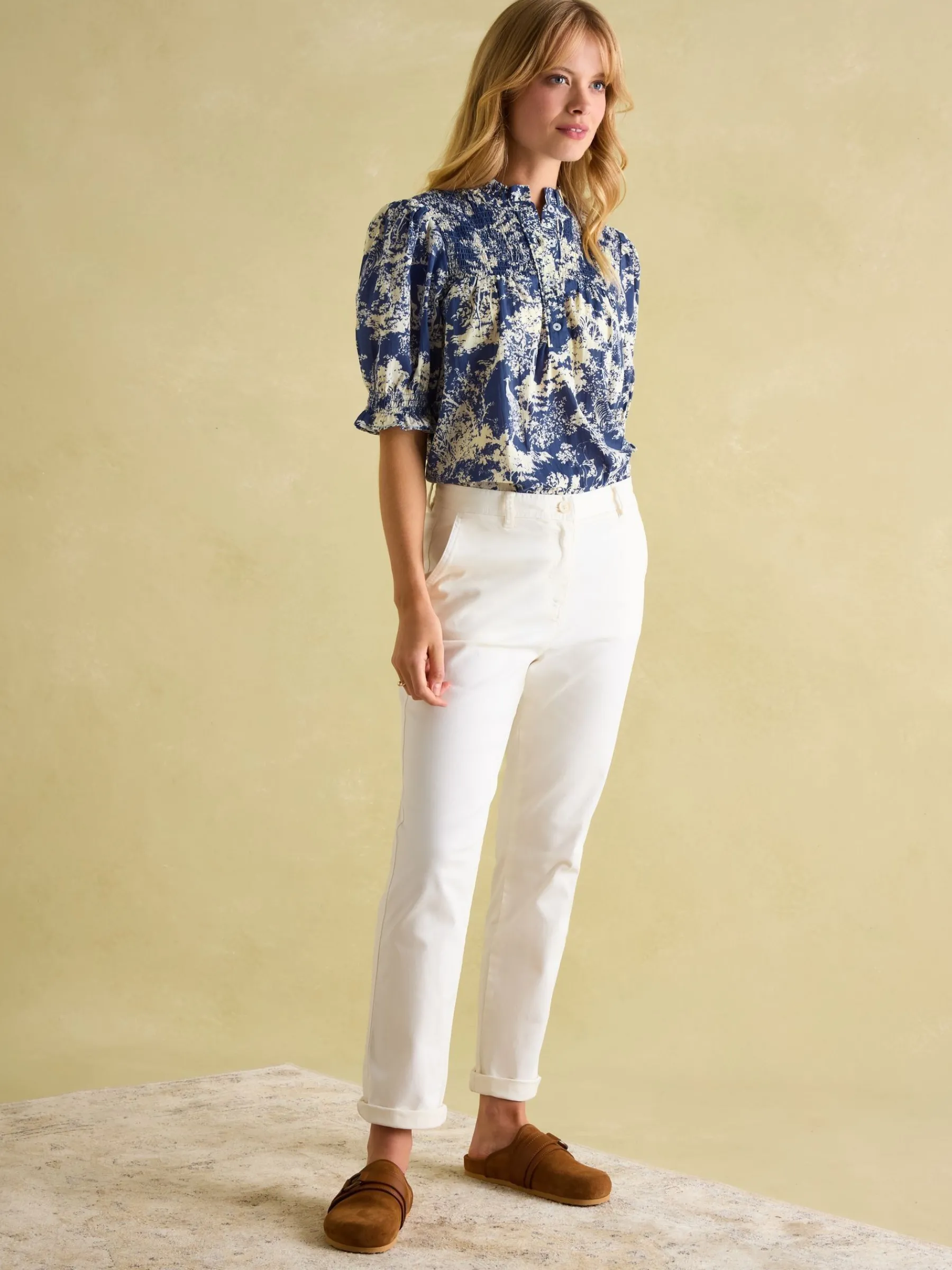 Silvia Frill Neck Smocked Blouse<Joules Sale
