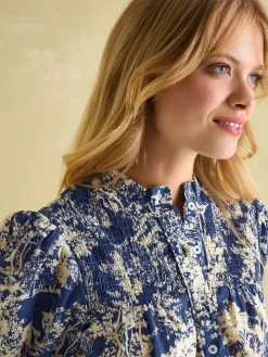 Silvia Frill Neck Smocked Blouse<Joules Sale