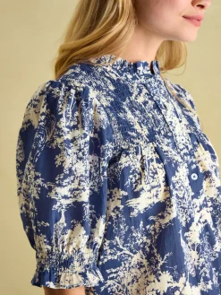Silvia Frill Neck Smocked Blouse<Joules Sale