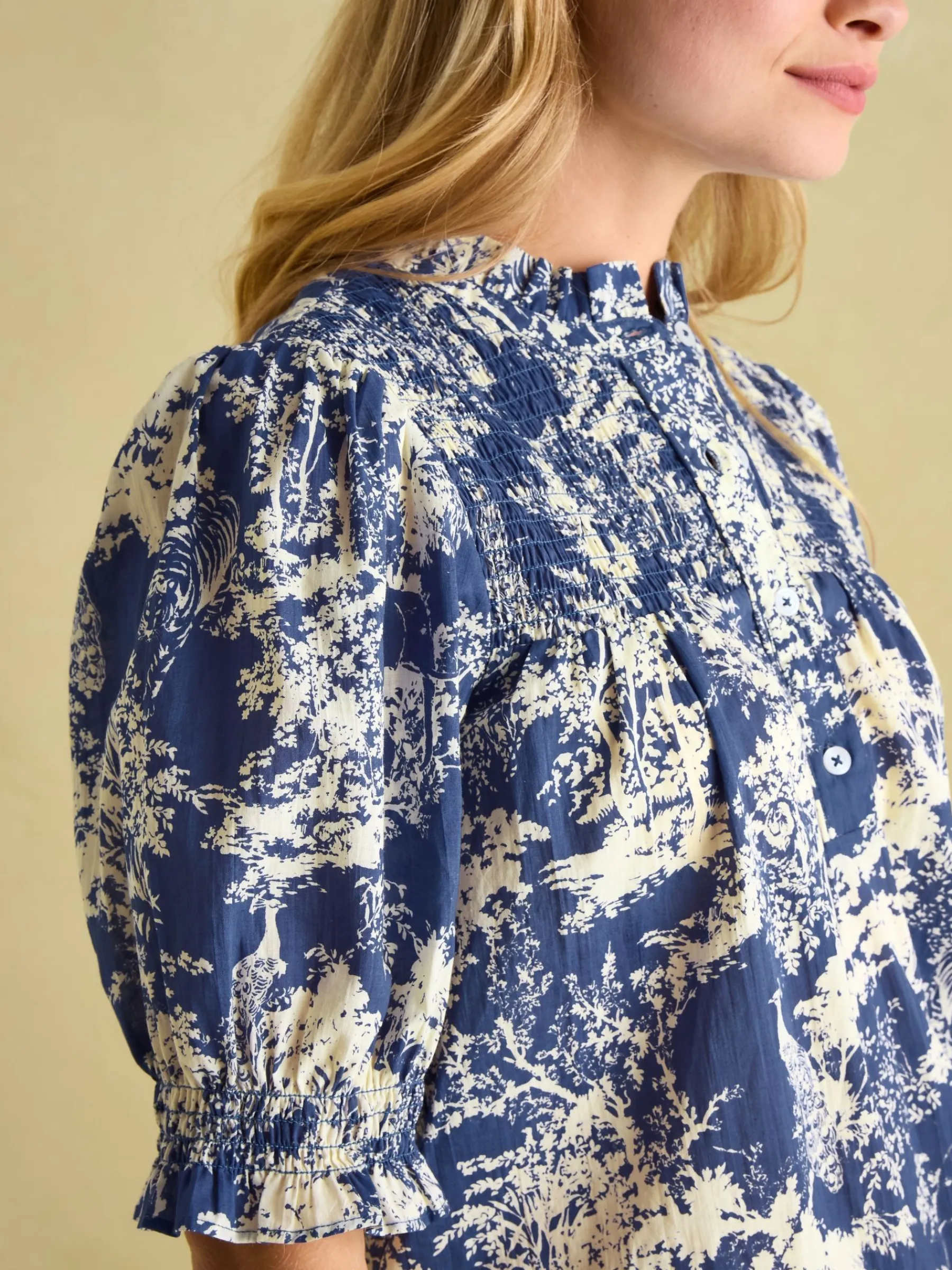 Silvia Frill Neck Smocked Blouse<Joules Sale