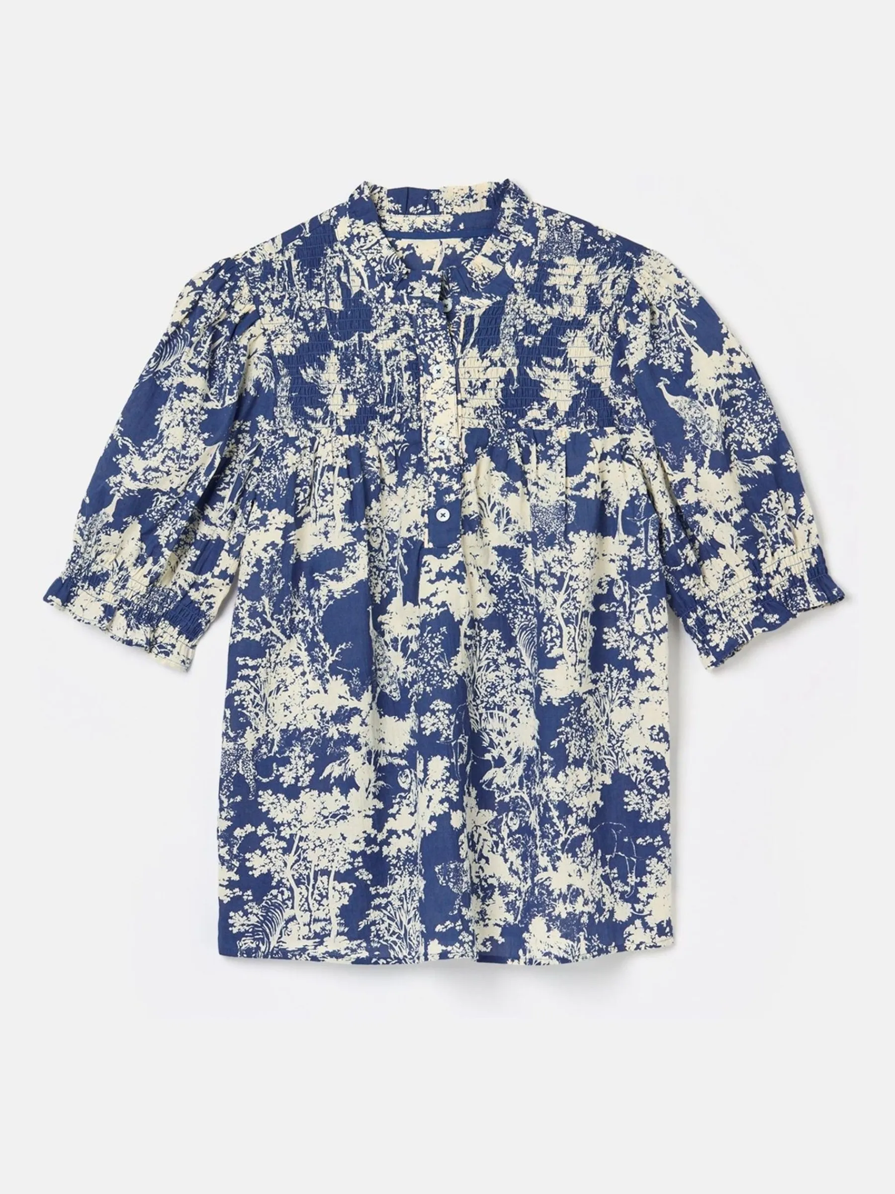 Silvia Frill Neck Smocked Blouse<Joules Sale