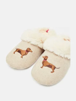 Slippet Luxe Natural Dachshund Embroided Slippers<Joules Clearance