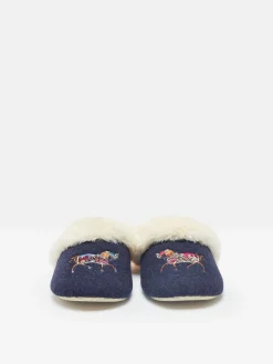 Slippet Luxe Navy Blue Horse Embroided Slippers<Joules Best