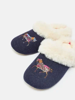 Slippet Luxe Navy Blue Horse Embroided Slippers<Joules Best