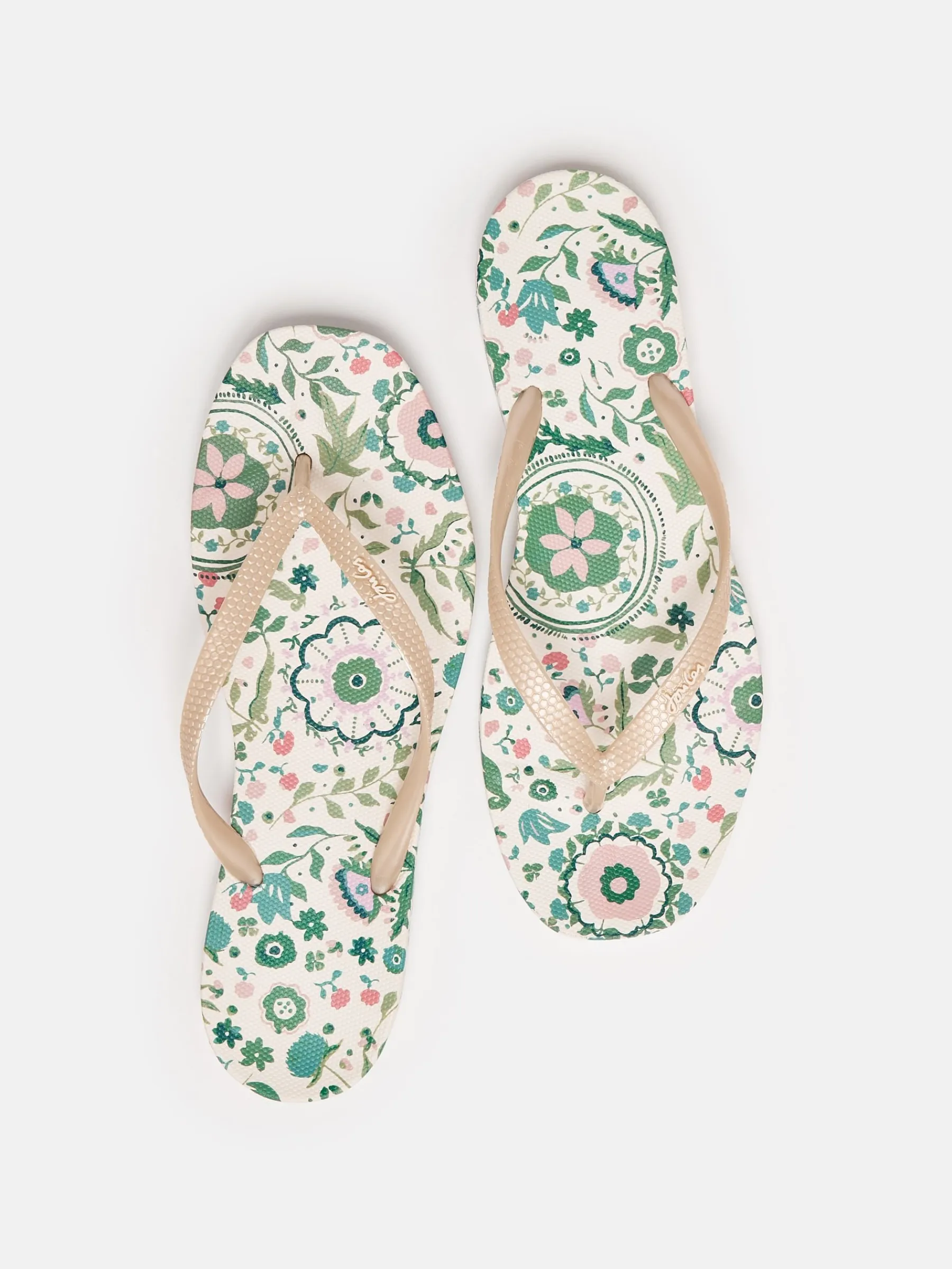 Sunvale Cream Floral Printed Flip Flops<Joules Hot