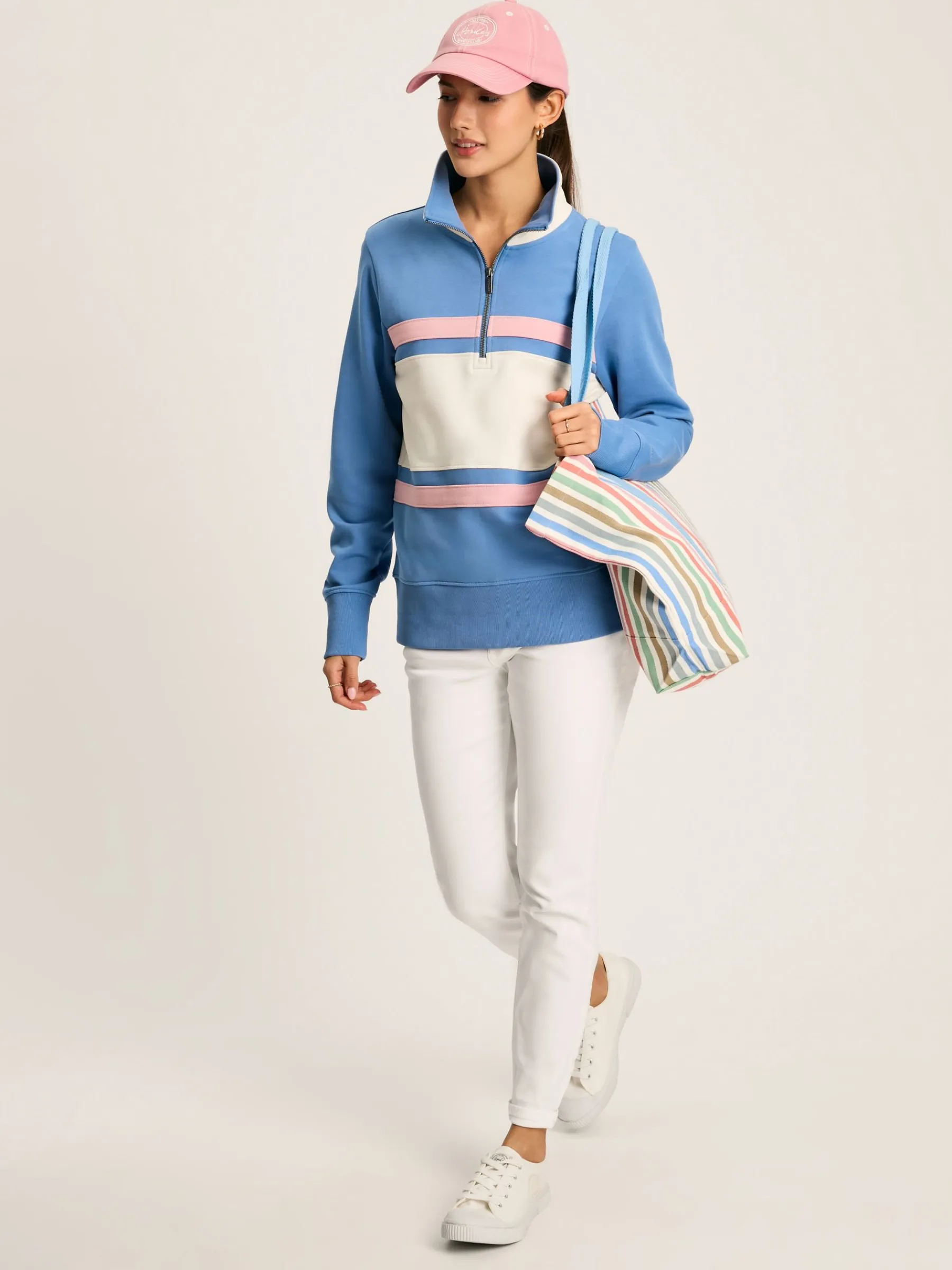 Tadley Blue & White Quarter Zip Sweatshirt<Joules New